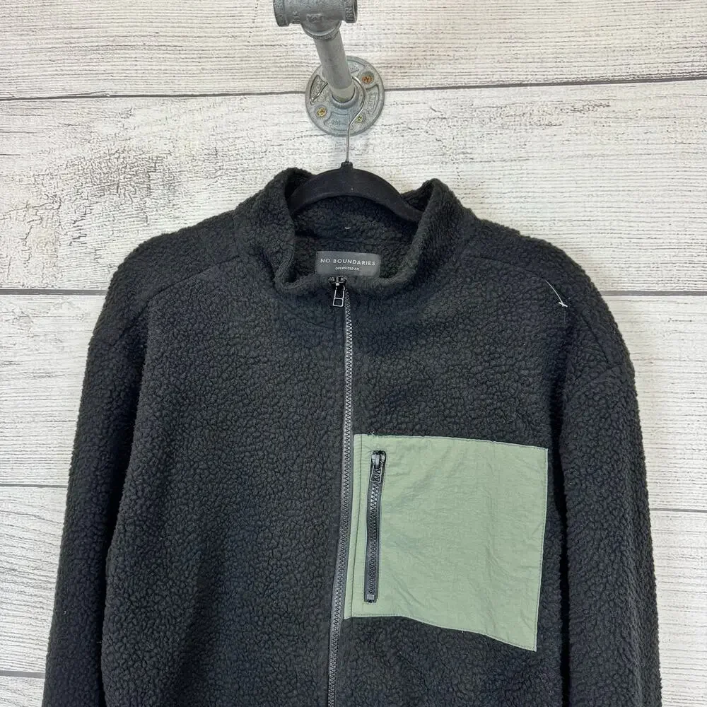 No Boundaries Men's Black Sherpa Oversized Fit Zip Up Jacket Size Medium